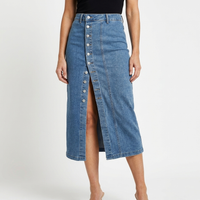 Womens Denim Button Front High Waist Midi Skirt