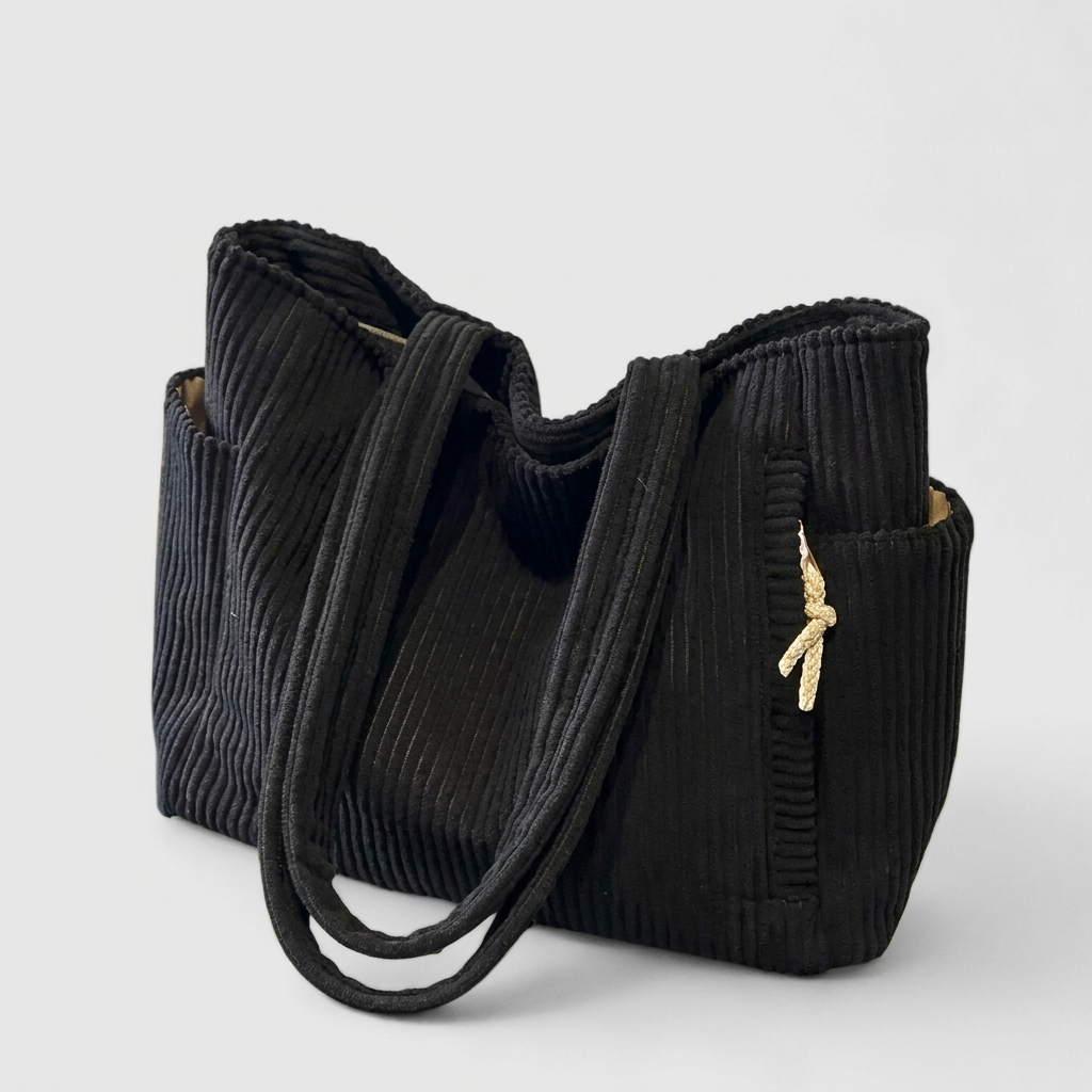 Womens Chic Practical Tote Bag With Outer Pockets Cord 9