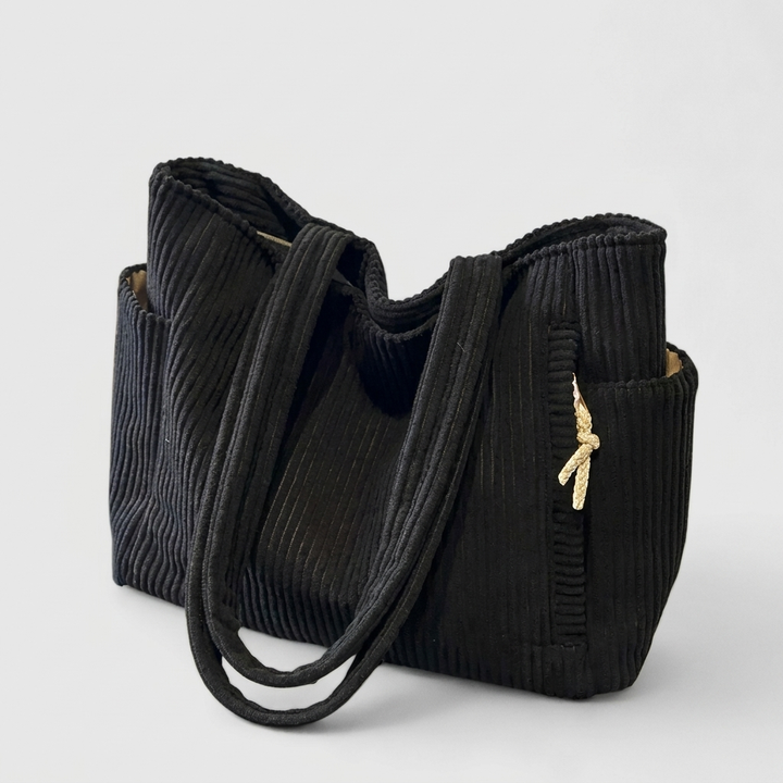 Womens Chic Practical Tote Bag With Outer Pockets Cord 9