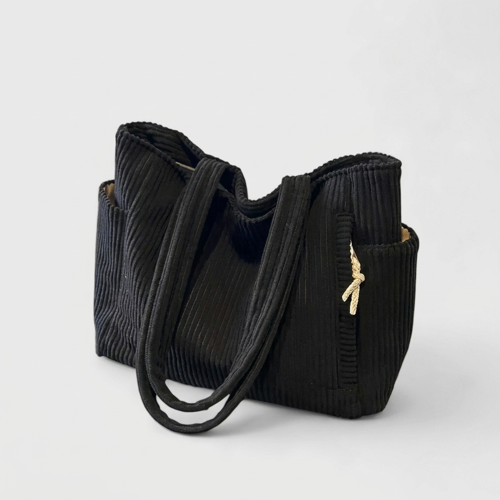 Womens Chic Practical Tote Bag With Outer Pockets Cord 8