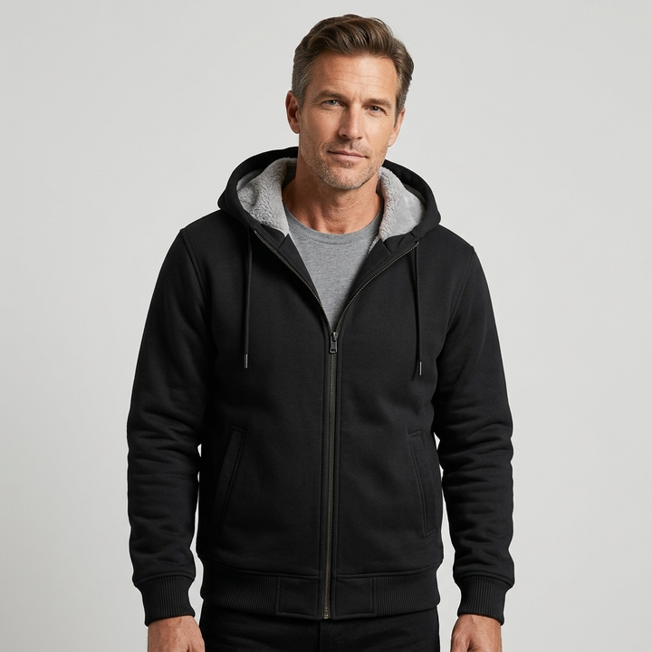 Men's Color-Block Hooded Fleece Jacket Winter Outerwear