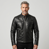 Men's Vintage Genuine Leather Zip-Up Jacket with Four Pockets