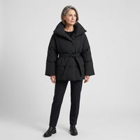 Womens Black Puffer Jacket With Oversized Collar Winter