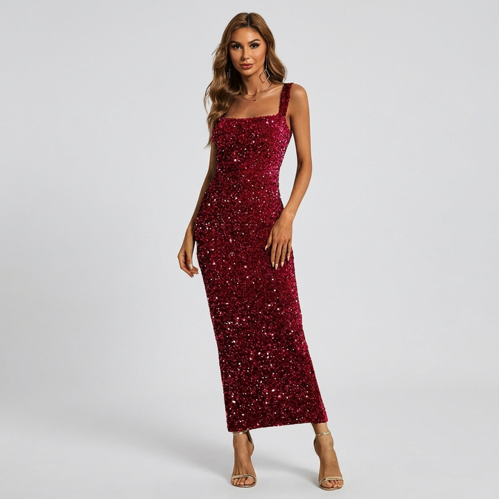 Marguerite | Women's Sequin Square Neck Wedding Guest Dress Bodycon