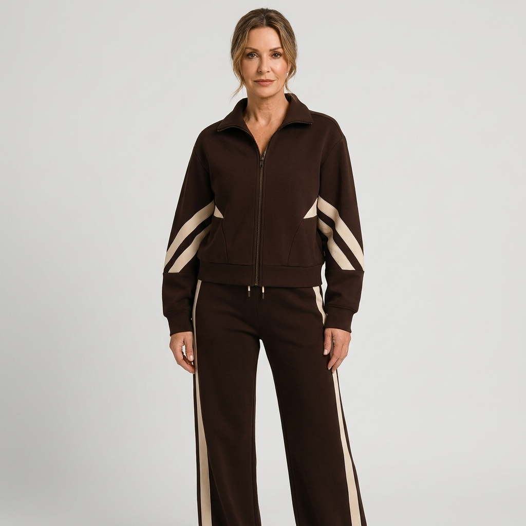 Women's Tracksuit Set – Zip-Up Vest & Wide-Leg Trousers, Stripe Two-Piece Matching Outfit | Coralie