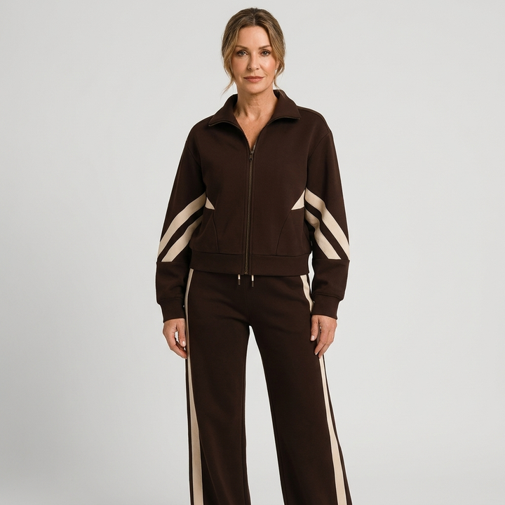 Women's Tracksuit Set – Zip-Up Vest & Wide-Leg Trousers, Stripe Two-Piece Matching Outfit | Coralie