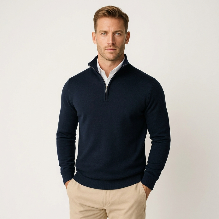 Mens Half Zip Jumper High Collar Tailored Office Wear