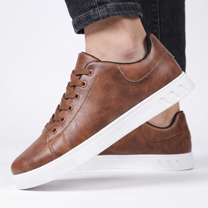 Mens Trainers Classic Leather Lace-Up Natural Hide 8