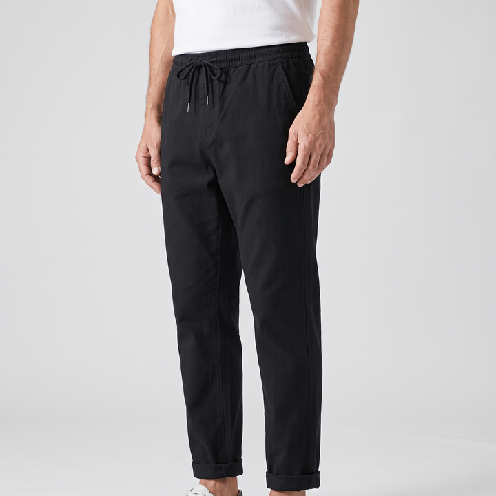 Mens Trousers Casual Tapered Drawstring Waist Cotton 10