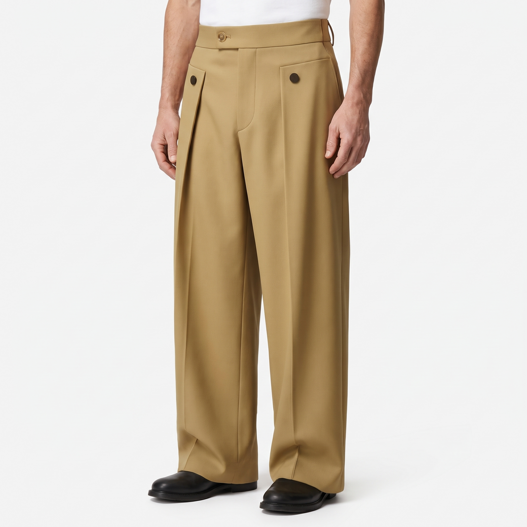 Mens Trousers Wide-Leg Pleated Woven Fabric Casual 7
