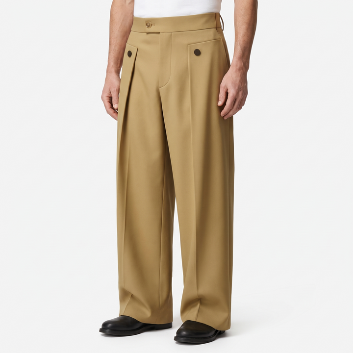 Mens Trousers Wide-Leg Pleated Woven Fabric Casual 7