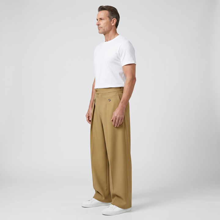 Mens Trousers Wide-Leg Pleated Woven Fabric Casual 8