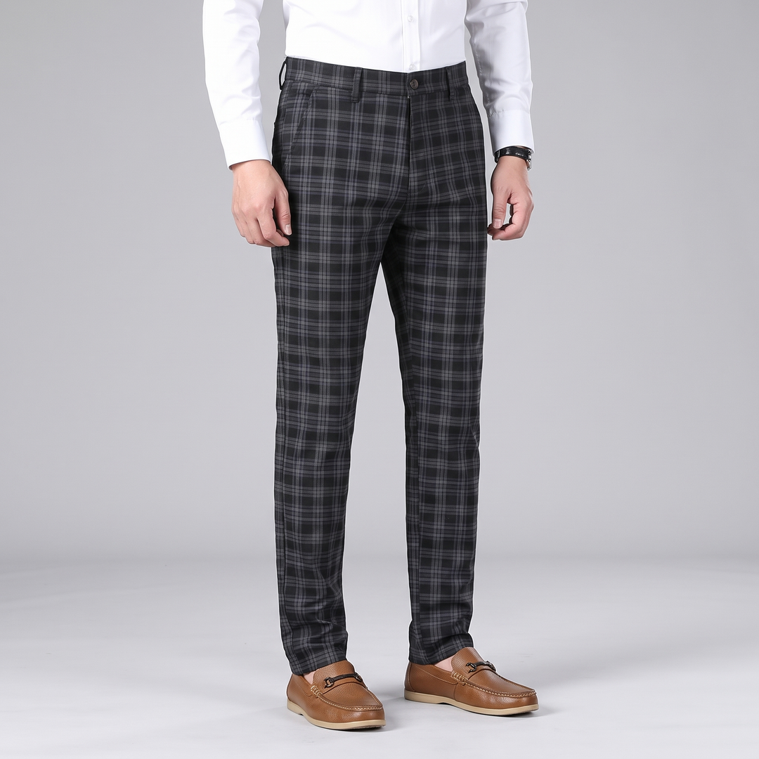 Mens Trousers Classic Check Straight Fit Cotton 9