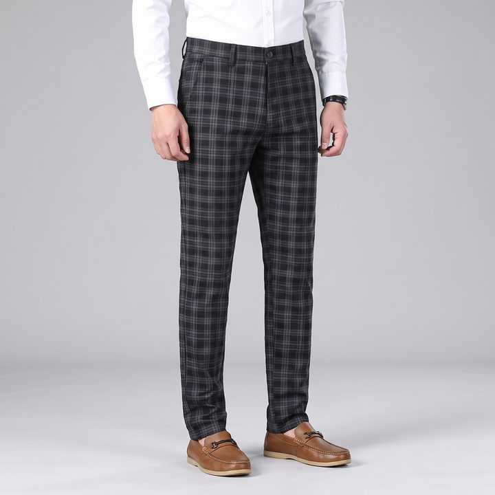 Mens Trousers Classic Check Straight Fit Cotton 9
