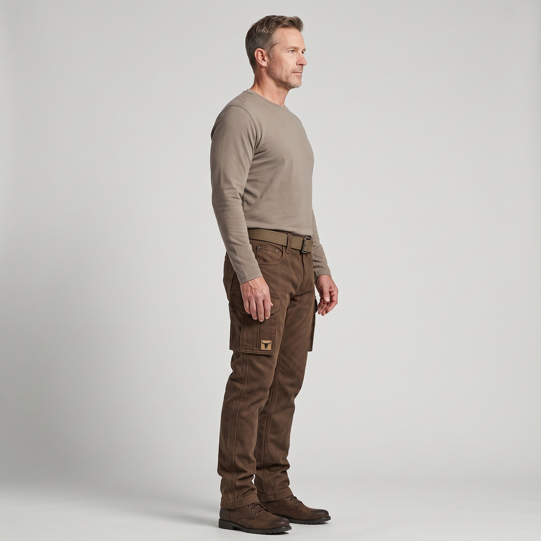 Mens Trousers Slim Fit Tapered Brown Cargo Utility Pockets 7