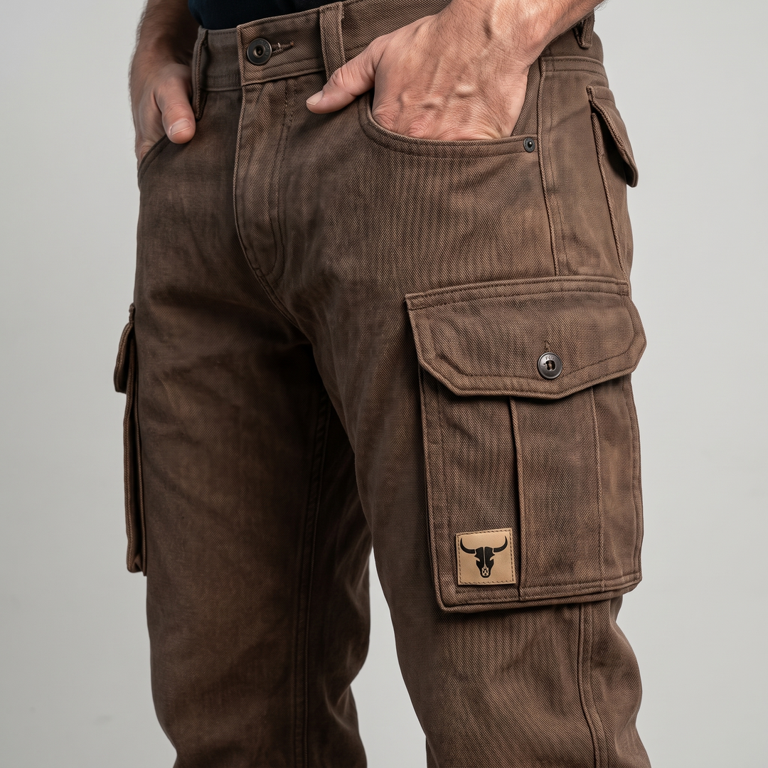 Mens Trousers Slim Fit Tapered Brown Cargo Utility Pockets 8