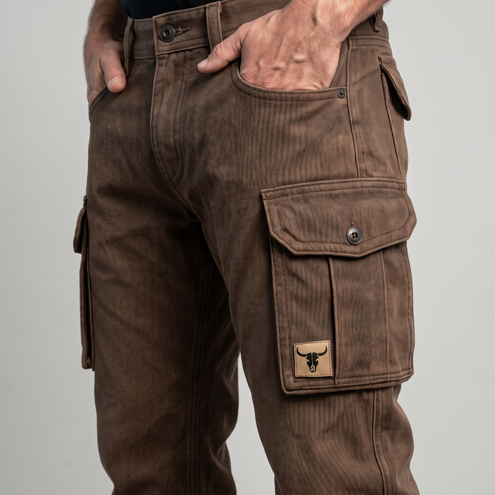Mens Trousers Slim Fit Tapered Brown Cargo Utility Pockets 8