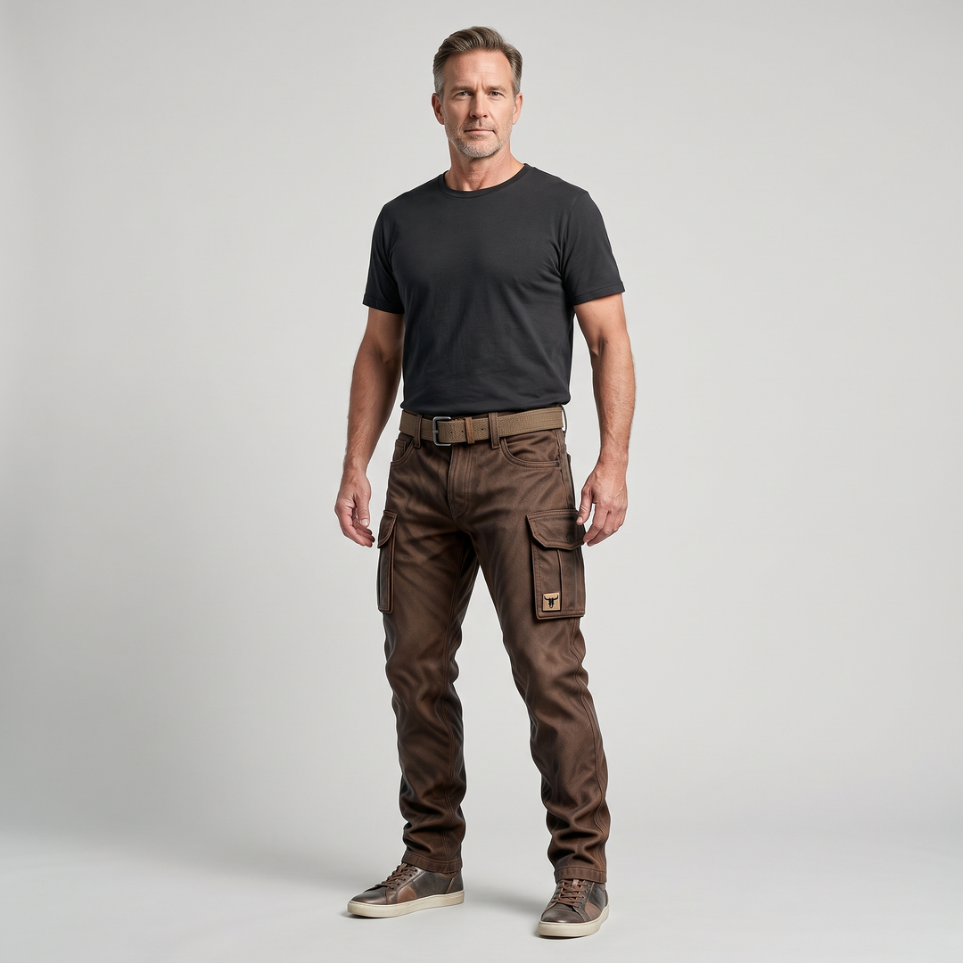 Mens Trousers Slim Fit Tapered Brown Cargo Utility Pockets 6