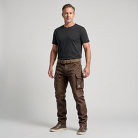 Mens Trousers Slim Fit Tapered Brown Cargo Utility Pockets