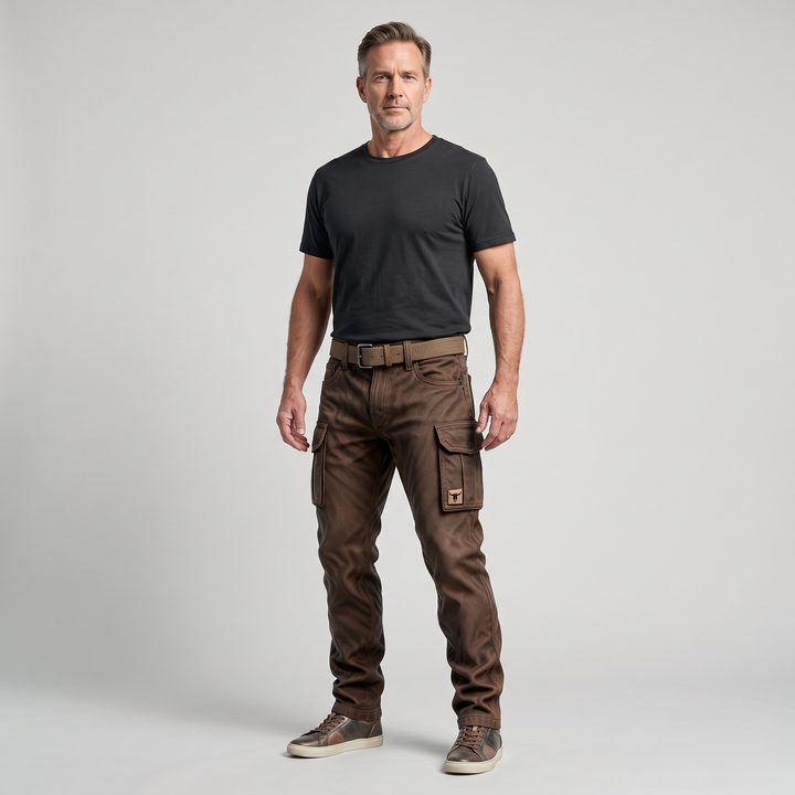 Mens Trousers Slim Fit Tapered Brown Cargo Utility Pockets 6
