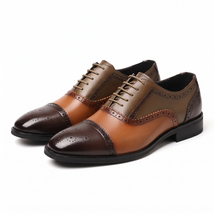 Men's Oxford Shoes Cap Toe Perforated Leather Dress Shoes 5
