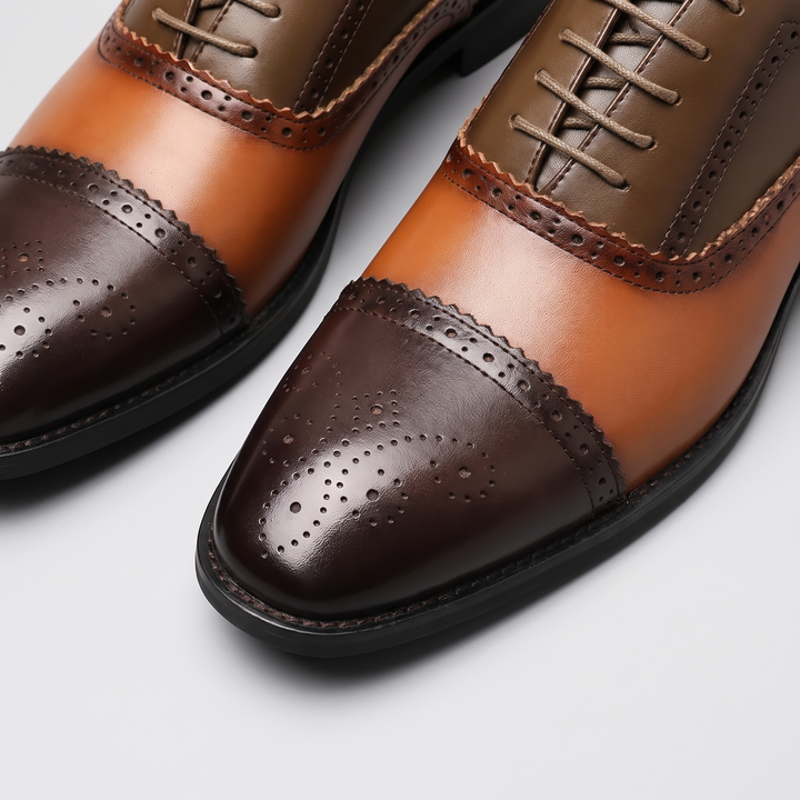 Men's Oxford Shoes Cap Toe Perforated Leather Dress Shoes 7