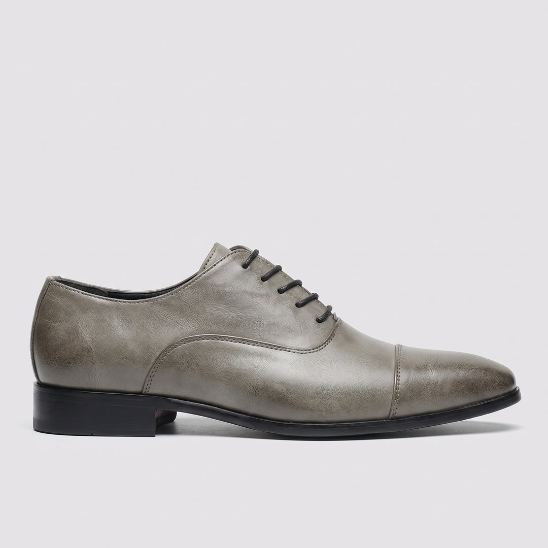 Men's Oxford Shoes Cap-Toe Grey Leather Dress Shoes 5