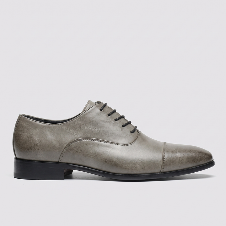 Men's Oxford Shoes Cap-Toe Grey Leather Dress Shoes 5