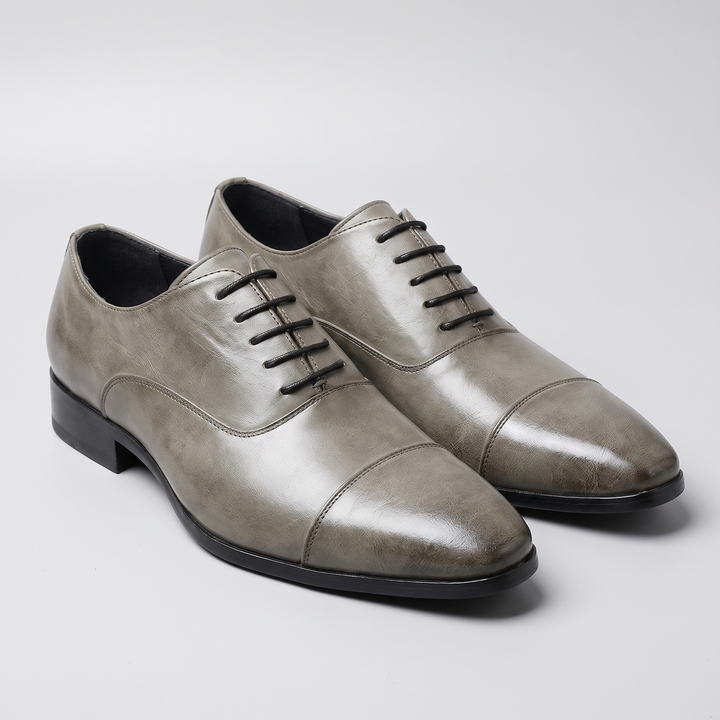 Men's Oxford Shoes Cap-Toe Grey Leather Dress Shoes 4