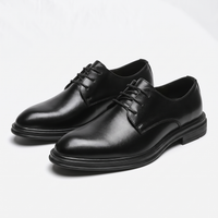 Men's Glossy Derby Shoes Black Leather Formal Lace-Up