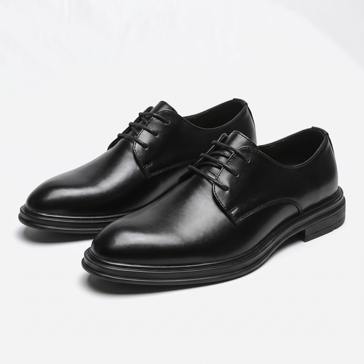 Men's Glossy Derby Shoes Black Leather Formal Lace-Up 6