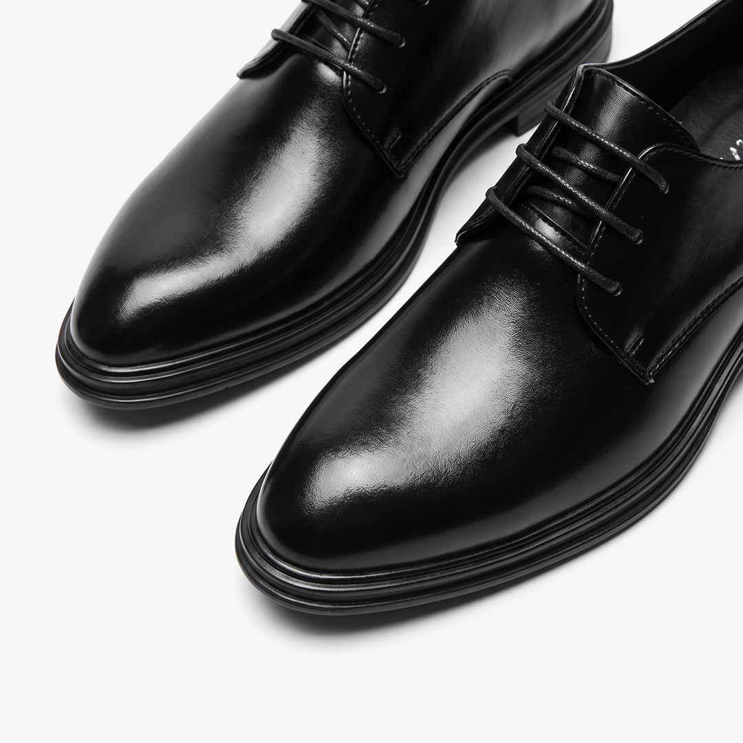 Men's Glossy Derby Shoes Black Leather Formal Lace-Up 8