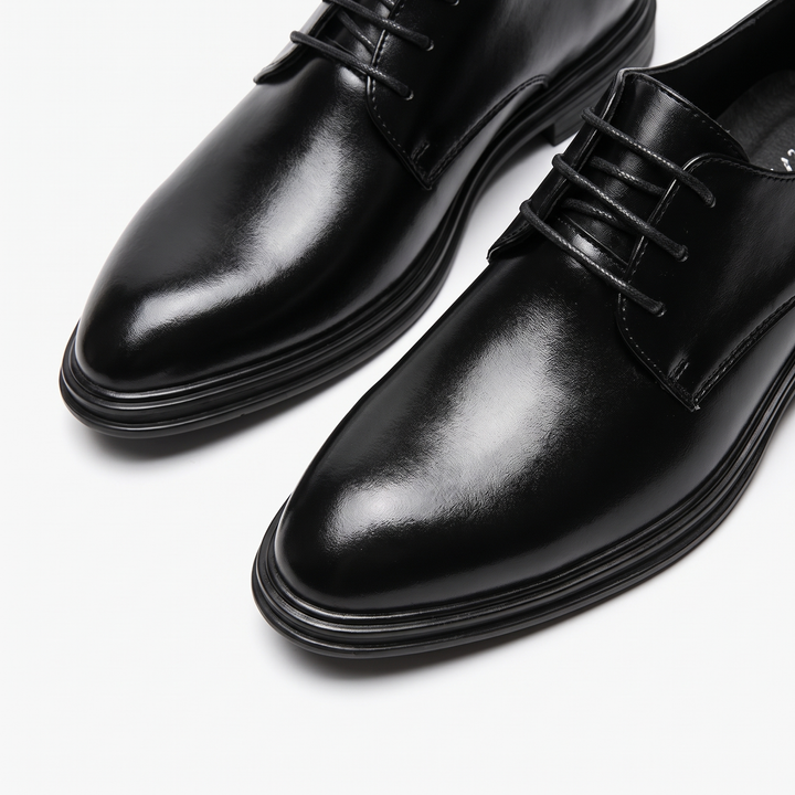 Men's Glossy Derby Shoes Black Leather Formal Lace-Up 8