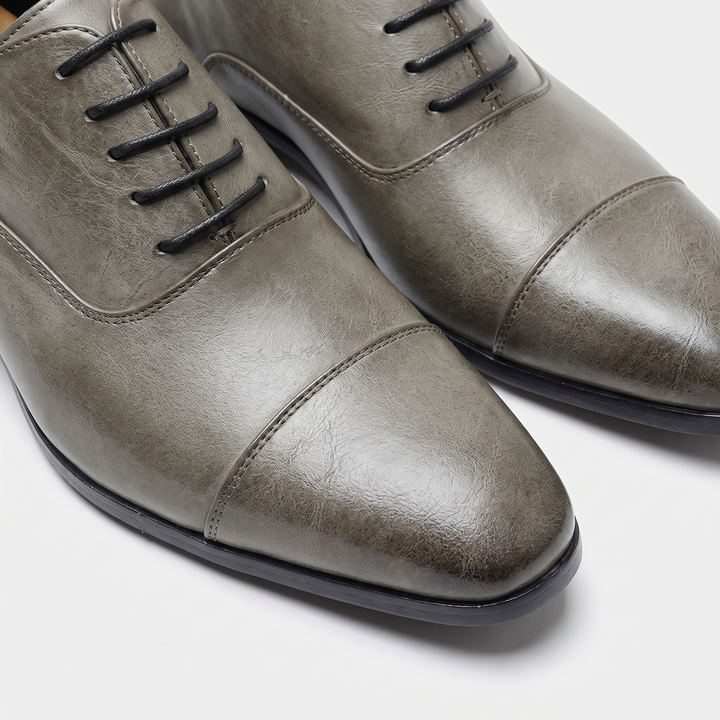 Men's Oxford Shoes Cap-Toe Grey Leather Dress Shoes 6
