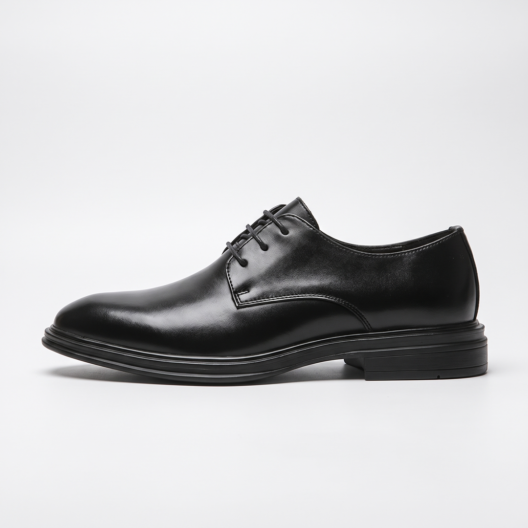 Men's Glossy Derby Shoes Black Leather Formal Lace-Up 7