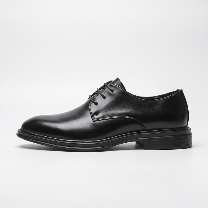 Men's Glossy Derby Shoes Black Leather Formal Lace-Up 7