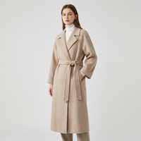 Womens Belted Wool Blend Winter Coat Longline
