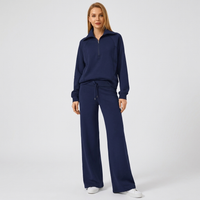 Women's Half-Zip Tracksuit Wide Leg Lounge Set Drawstring Waist
