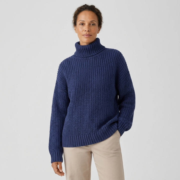 Womens Cable Knit Jumper Oversized Chunky Turtleneck