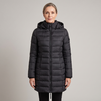 Women's Long Hooded Puffer Coat Down Filled – Black