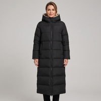 Women's Long Hooded Puffer Coat Windproof – Black