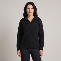 Women's Half Zip Textured Relaxed Jumper – Black