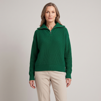 Women's Oversized Half Zip Stand Collar Jumper – Dark Green