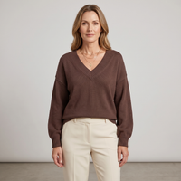 Women's V-Neck Balloon Sleeve Knit Jumper – Chocolate Brown
