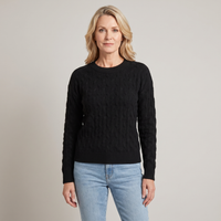Women's Cable Knit Wool Crew Neck Jumper – Black