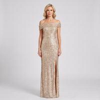 Women's Sequin Off-Shoulder Maxi Evening Dress – Champagne
