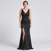 Women's Sequin V-Neck Ball Gown Maxi Dress – Black
