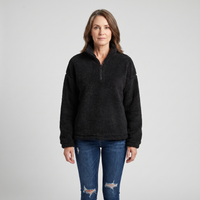 Women's Fleece Half Zip Jumper Side Pockets – Black