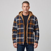 Men's Quilted Lined Hooded Plaid Shirt Jacket – Brown