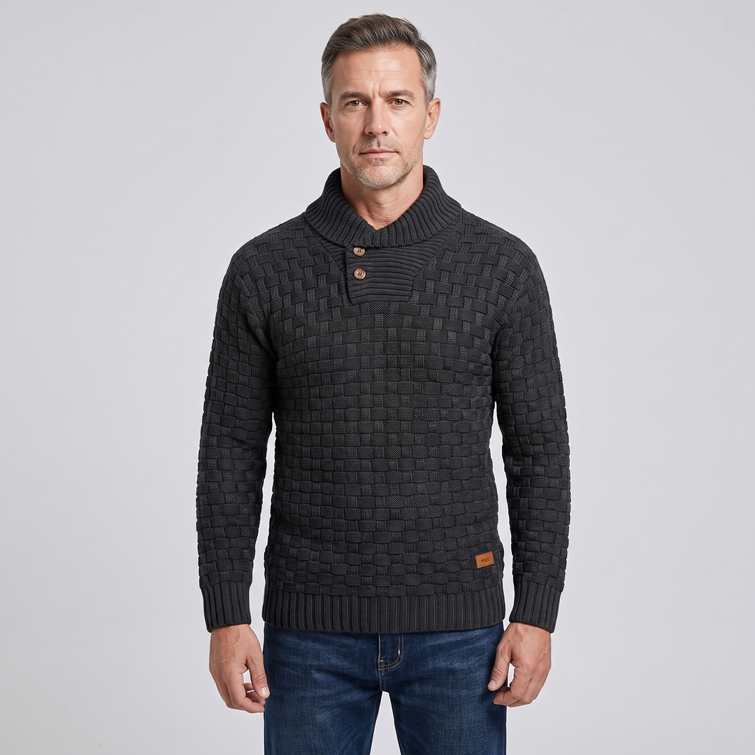 Men's Shawl Collar Thermal Knit Jumper Black 0